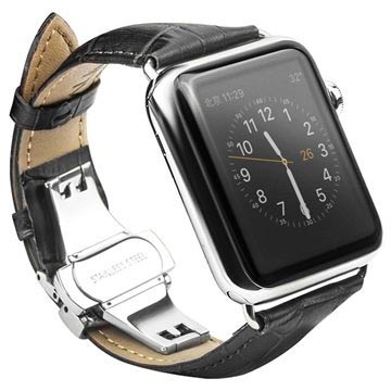 Apple Watch Series Ultra 2/Ultra/9/8/SE (2022)/7/SE/6/5/4/3/2/1 Qialino Leder Polsband - 49mm/45mm/44mm/42mm - Zwart