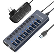 10-poorts USB 3.0 hub met individuele stroomschakelaars - Grijs