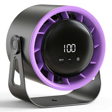 Instelbare bureau- en wandventilator met 100 snelheden, digitaal display en omgevingslicht - Zwart / Paars