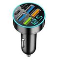 100W 6-poorts snelle autolader PD/QC3.0 - 2x USB-C, 4x USB-A - Zwart