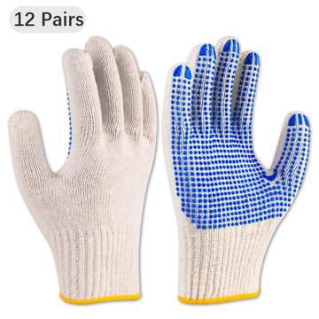 12 paar anti-slip tuinhandschoenen van katoengaren - Wit