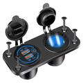 12V/24V dubbele QC3.0 USB-oplader en sigarettenaansteker voor auto, boot en camper - blauw