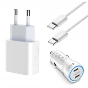 iPhone 15 Pro/15 Pro Max/16 Pro/16 Pro Max 20W Oplader / Autolader w.Cable 2m - Wit