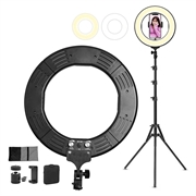 18" dimbare LED-ringlamp voor op bureau met statief en telefoonhouder - zwart