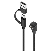 2-in-1 gevlochten, haakse USB-C/USB-A-oplaadkabel voor Garmin-smartwatches - 1m