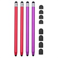 2-in-1 Universele Capacitieve Stylus Pen - 4 St. - Rood / Paars