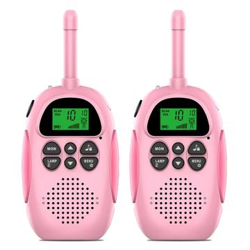 2Pcs DJ100 Kinderen Walkie Talkie Toys Kids Interphone Mini Handheld Zendontvanger 3KM Bereik UHF Radio met sleutelkoord - Roze + Roze