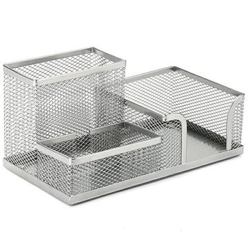 Metalen bureau-organizer met 3 compartimenten - Zilver