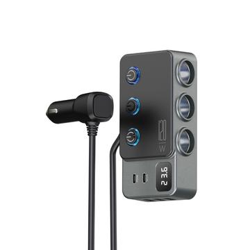 3-in-1 snellader PD 35W - sigarettenaanstekeradapter 120W en 5 USB-poorten - Zwart
