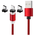 3-in-1 LED Magnetisch Kabel - Lightning, USB-C, MicroUSB - 1m - Rood