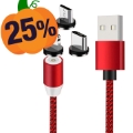 3-in-1 LED Magnetisch Kabel - Lightning, USB-C, MicroUSB - 1m - Rood