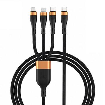 3-in-1 USB-C oplaadkabel - Micro USB, USB-C en Lightning - 1.2m - Goud / Zwart