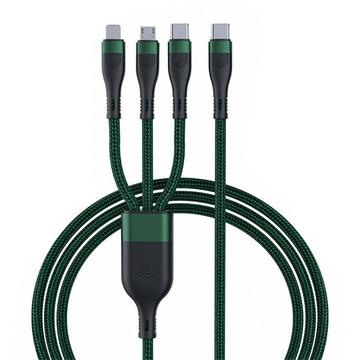 3-in-1 USB-C oplaadkabel - Micro USB, USB-C en Lightning - 1.2m - Groen / Zwart