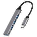 4-in-1 USB-C Hub met 1x USB 3.0 + 3x USB 2.0 - Grijs