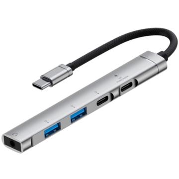 5-in-1 multifunctionele USB-C hub van aluminiumlegering - Zilver