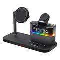 5-in-1 magnetisch draadloos oplaadstation met wekker en nachtlampje - iPhone, AirPods, Apple Watch - Zwart