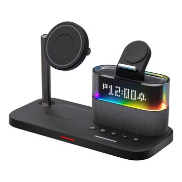 5-in-1 magnetisch draadloos oplaadstation met wekker en nachtlampje - iPhone, AirPods, Apple Watch - Zwart