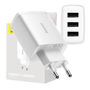 Baseus Compact Snellader CCXJ020102, 3x USB, 17W - Wit