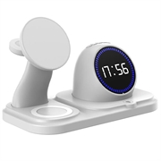 6-in-1 draadloze oplader van 15W met digitale klok voor iPhone, Apple Watch en AirPods - Wit