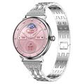 AK107 smartwatch voor dames met stalen band met strass-steentjes - zilver