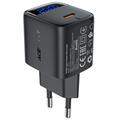 Acefast A113 20W GaN USB-C-oplader met LED-vermogensweergave - Zwart