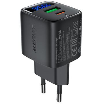 Acefast A116 GaN 35W Dual-Port snellader met LED vermogensweergave - Zwart