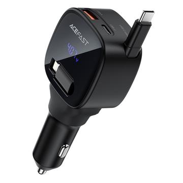 Acefast B17 95W snelle autolader met intrekbare USB-C-kabel - zwart