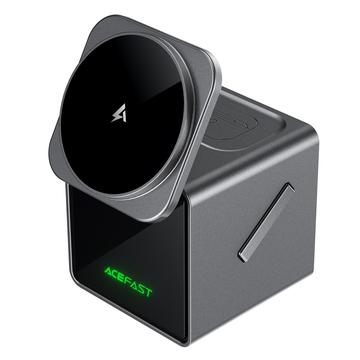 Acefast E34 3-in-1 Elektrisch Flip Draadloos Oplaadstation voor Smartphone, Smartwatch & Oordopjes - Zwart