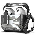 AirPods 4/AirPods 5 camouflagehoesje, schokbestendig, met karabijnhaak - Camouflage Grijs
