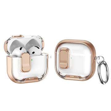 AirPods 4 beschermende hybride hoes met haakje en slotje - Goud / Transparant