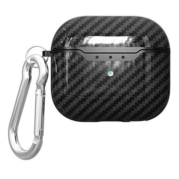 AirPods 4 TPU Hoesje met Karabijnhaak - Koolstofvezel - Zwart
