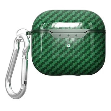 AirPods 4 TPU Hoesje met Karabijnhaak - Koolstofvezel - Groen
