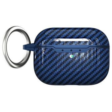 AirPods Pro 2 TPU Hoesje met Karabijnhaak - Koolstofvezel - Blauw