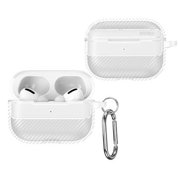 AirPods Pro 3 TPU Hoesje met Karabijnhaak - Koolstofvezel - Wit