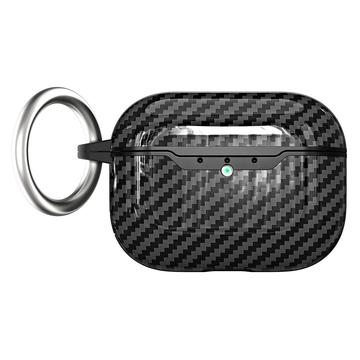 AirPods Pro 3 TPU Hoesje met Karabijnhaak - Koolstofvezel - Zwart