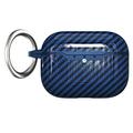 AirPods Pro 3 TPU Hoesje met Karabijnhaak - Koolstofvezel - Blauw