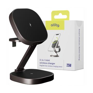 Allity AWC-220-25WMS 3-in-1 draadloze oplader 25W - MagSafe compatibel - grafiet