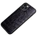 Crocodile Series iPhone 14 Pro Leren Gecoate Hoesje - Zwart