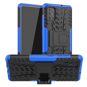 Anti-Slip Samsung Galaxy A51 Hybrid Case met Standaard - Blauw / Zwart