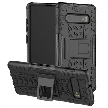 Anti-Slip Samsung Galaxy S10 Hybrid Case met Standaard - Zwart