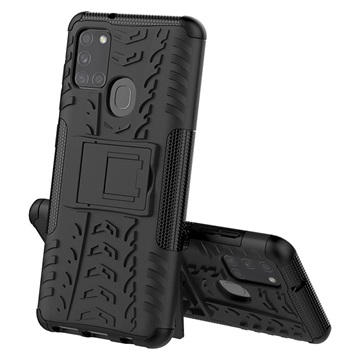 Anti-Slip Samsung Galaxy A21s Hybrid Case met Standaard - Zwart