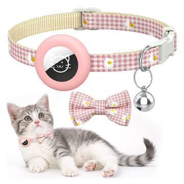 Apple AirTag Silicone hoesje met kattenhalsband en strikje in de vorm van een madeliefje