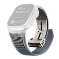 Apple Watch (42/44/SE/45/46/49mm) siliconenband met verticale strepen en titanium sluiting - grijs