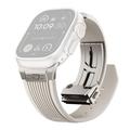 Apple Watch (42/44/SE/45/46/49mm) siliconenband met verticale strepen en titanium sluiting - Sterrenlicht