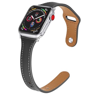 Apple Watch Ultra 2/Ultra/10/9/8/SE (2022)/7/SE/6/5/4/3/2/1 Leder Bandje - 46mm/45mm/44mm/42mm - Zwart