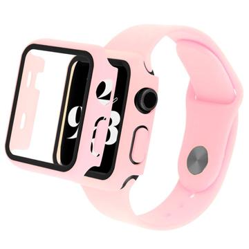 Apple Watch Series 7/8 Plastic Hoesje met Glazen Screenprotector - 45mm - Roze