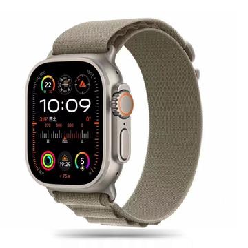 Apple Watch Series Ultra 2/Ultra/10/9/8/SE (2022)/7/SE/6/5/4/3/2/1 Tech-Protect Nylon Pro Strap - 49mm/46mm/45mm/44mm/42mm - Titaan / Olijf