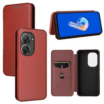 Asus Zenfone 9 Flip Cover - Koolstofvezel - Bruin
