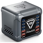 BK-127D 12-poorts desktop-oplaadstation 1200W - Zwart