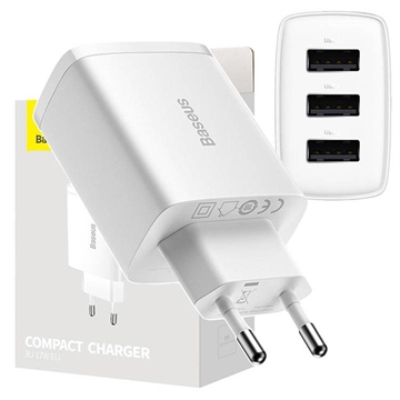 Baseus Compact Snellader CCXJ020102, 3x USB, 17W - Wit